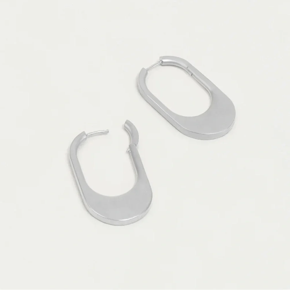 New! Dean Davidson Crosby Hinged Statement Hoops Brushed Silver Earrings - Picture 4 of 6